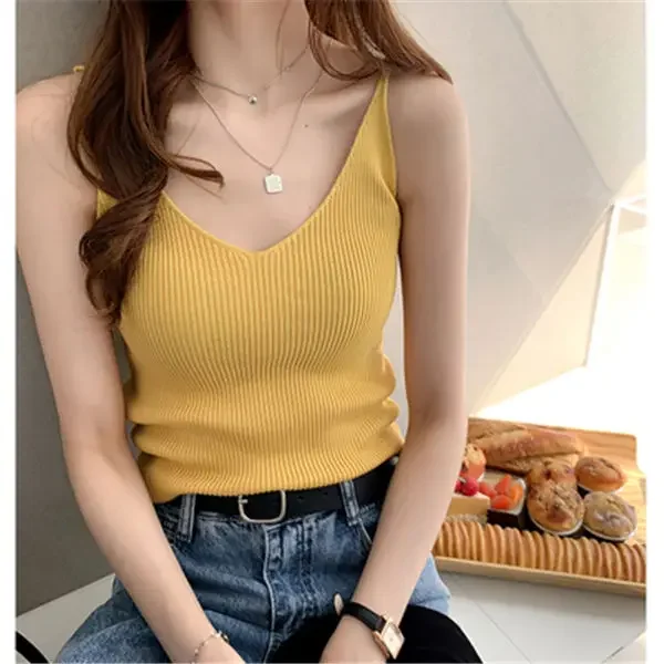 Women Crop Camis Tops Knitted Vest Women's 2024V Collar Sleeveless Camisole Top Tank Corset Top For Women