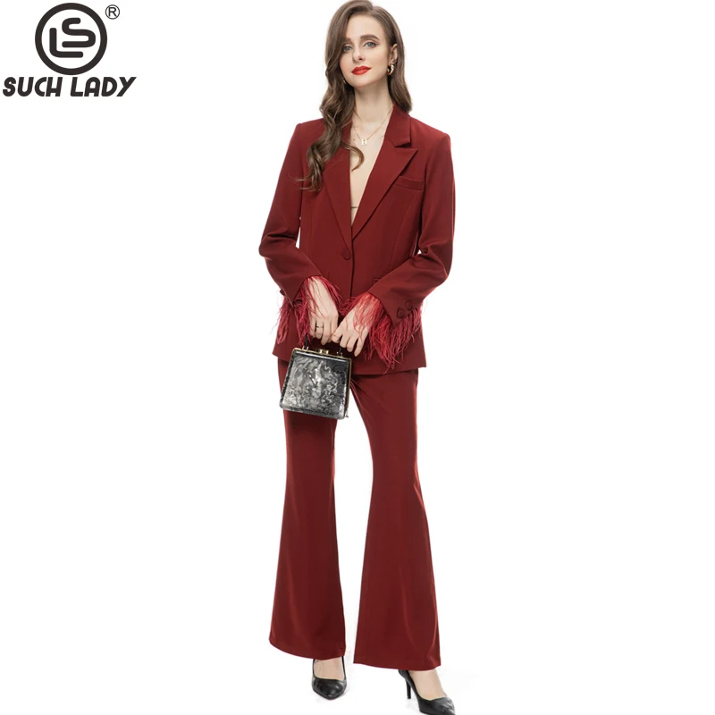 

Women's Three Piece Pants Sets Notched Collar Tassels Sleeves Blazer with Long Pant Fashion Twinset