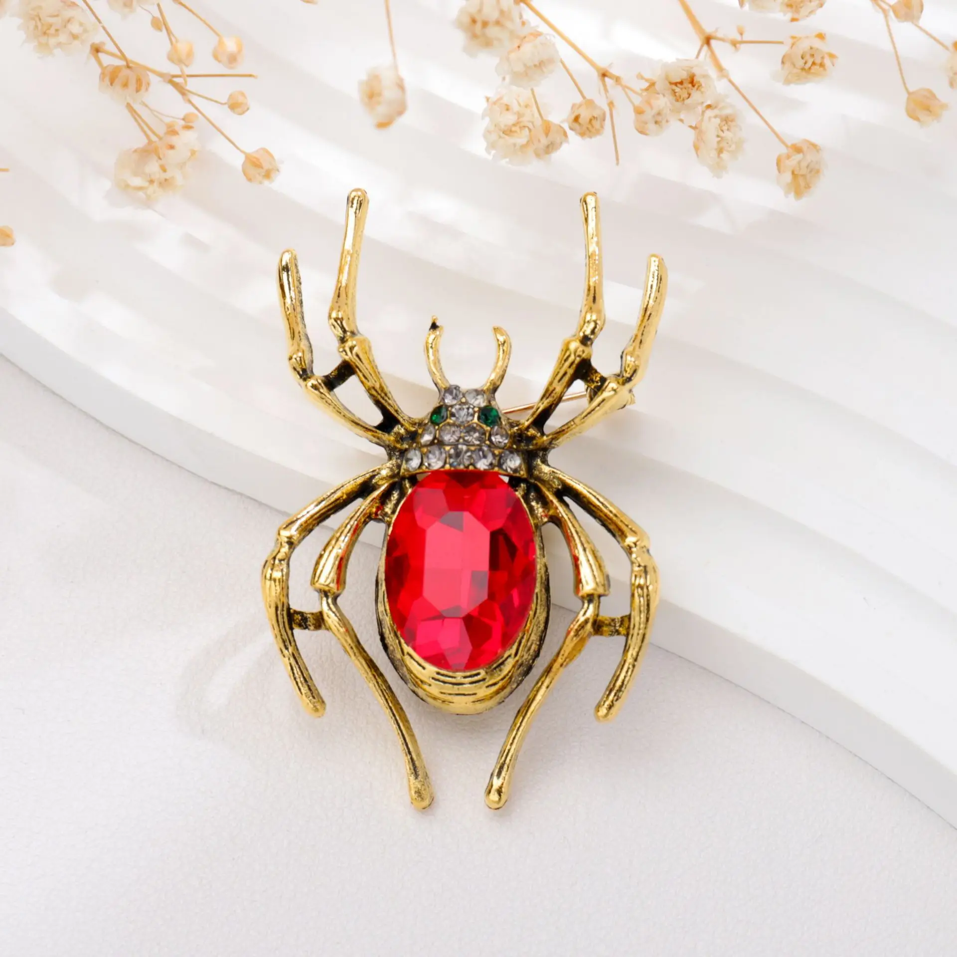 Fashion Red Spider Brooches For Women Men Crystal Rhinestone
