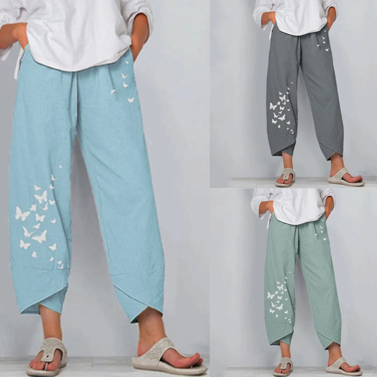 

Women's Casual Floral Print Elastic Waist Wide Leg Trousers Long Trousers Cotton Vintage Ankle-Length Trousers Women Sweatpants