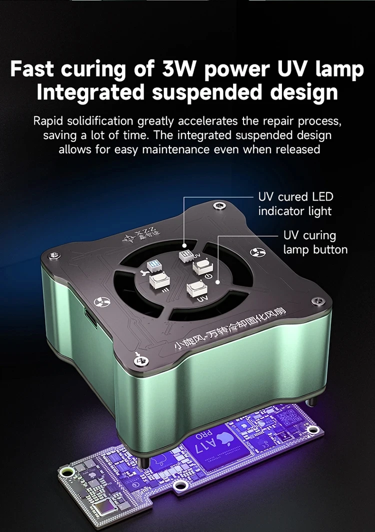 XZZ 2 in 1 경화 냉각 팬(휴대폰용 LED 조명 포함) PCB 용접 수리 빠른 가열 방출 연기 배기 팬