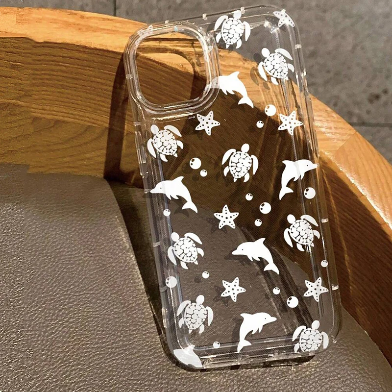 thumbnail image 1 of Funda transparente con estampado de delfines y tortugas marinas de verano para iPhone 16, 15, 13, 12, 11, 14 Pro Max, Mini XR, XS, 7, 8, 14 y 15 Plus, funda de silicona para parachoques, 1 of 5
