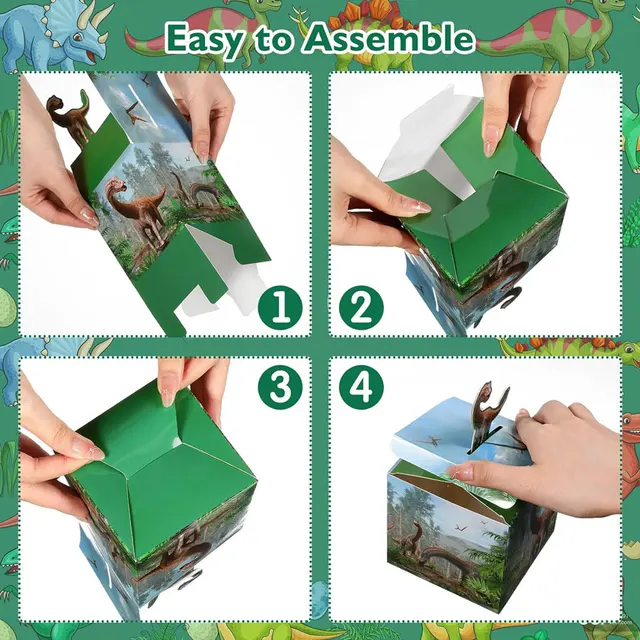 50 Scatoline Bomboniere Dinosauro Verde - 5x5x12 Cm Per Feste Bambini, Compleanni A Tema Dinosauro - Foto 5