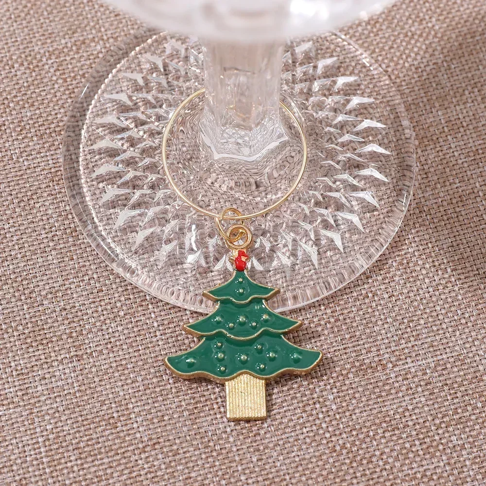 6Pcs/Set Christmas Wine Glasses Decoration Charm Party New Year's Cup Ring Decoration Christmas Charms Home