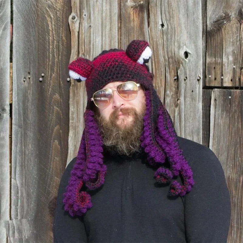 New Year's New Octopus Hat Autumn And Winter Creative Hand Knitted Crochet Wool Octopus Funny Squid HAT Party Dress Up