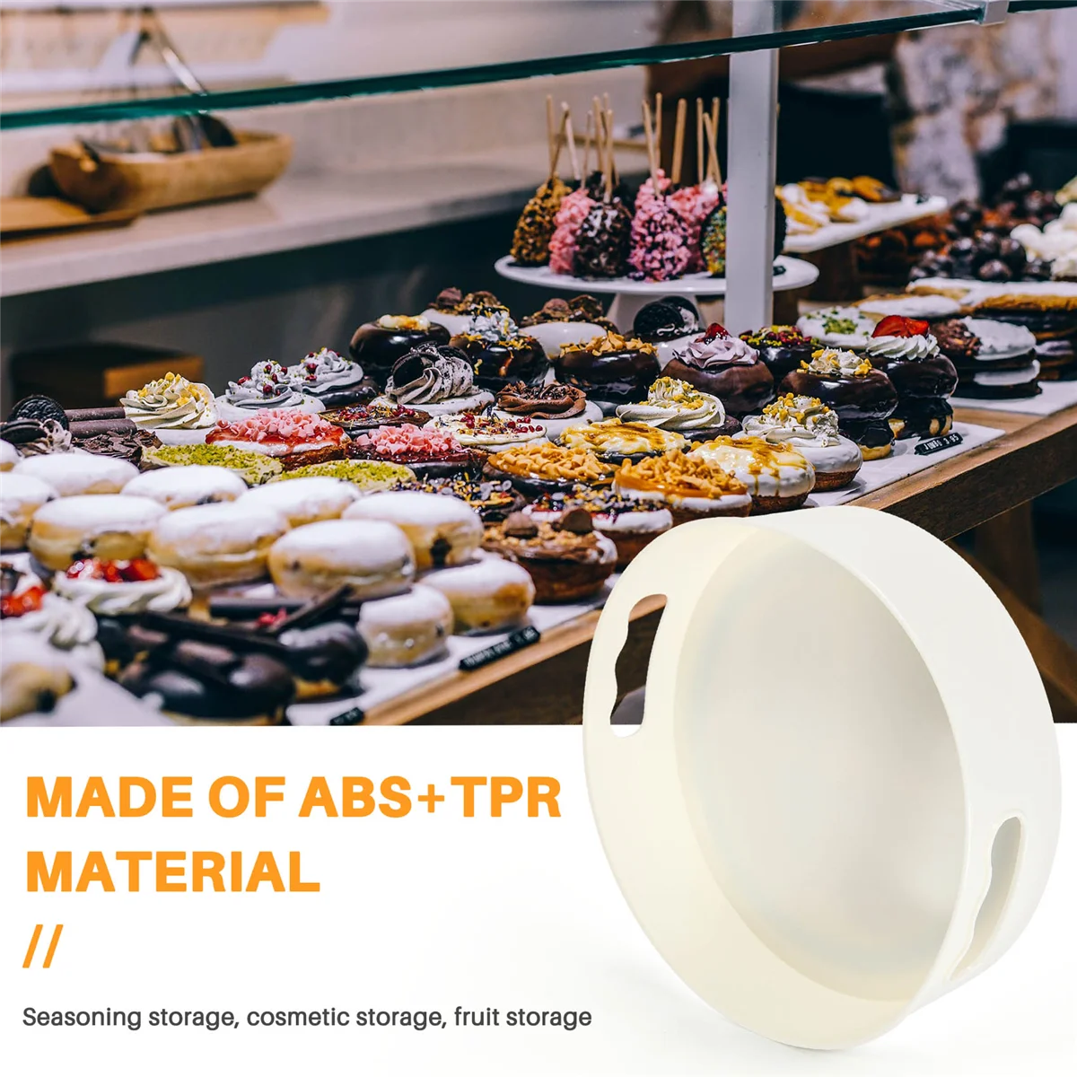Rotating Tray Turntable Kitchen Storage Containers for Spice Jar Food Snack Tray Non Slip Dried Storage Plate, White 6