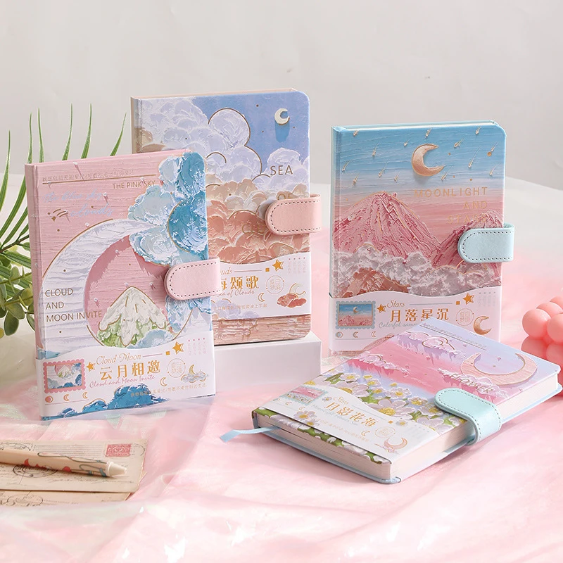 

Art Oil Painting PU Magnetic Button Notebook Color Pages Notepad Diary Daily Journal Planner Kawaii Stationery for School Office