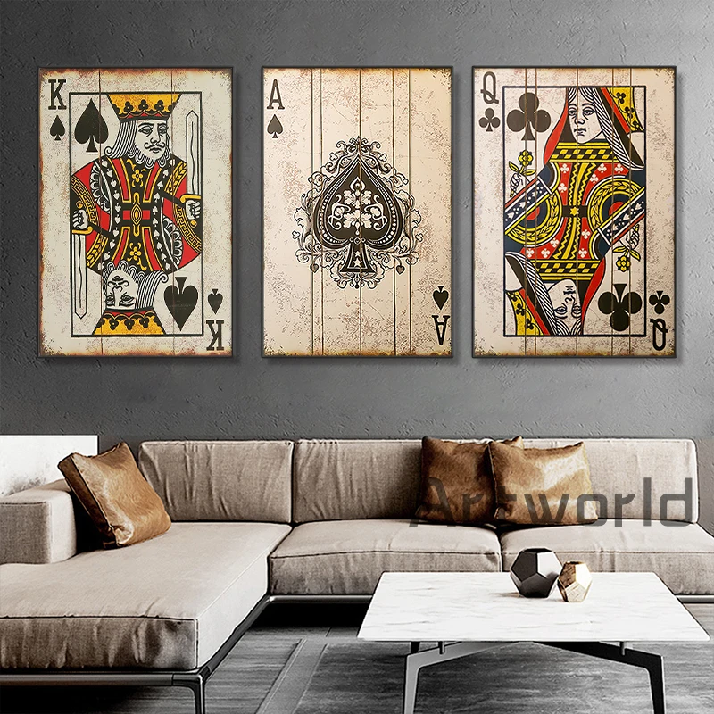 Poker Wall Art Canvas Set Contemporary Wall Art Living Room Decor Game Room  Wall Art Casino Wall Decor Office Decor Royal Flush Art 