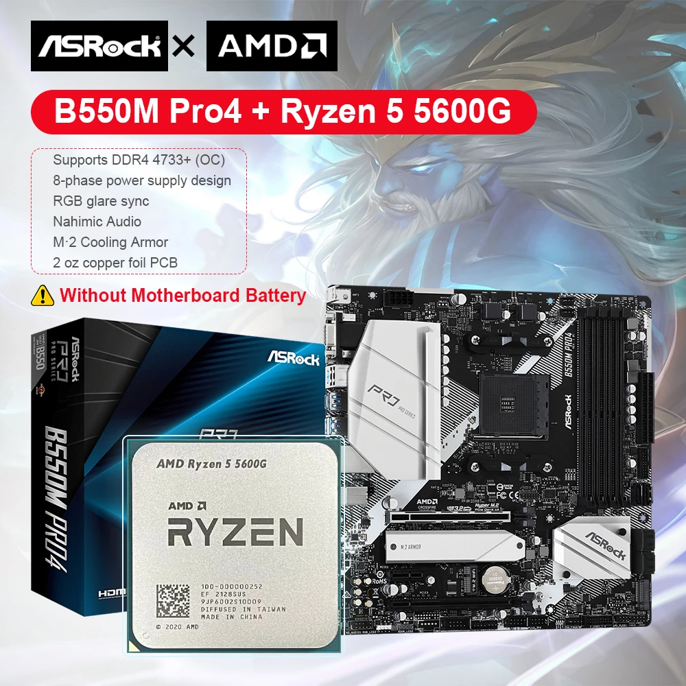 AMD New Ryzen 5 5600G R5 5600G CPU + ASROCK B550M Pro 4 Motherboard