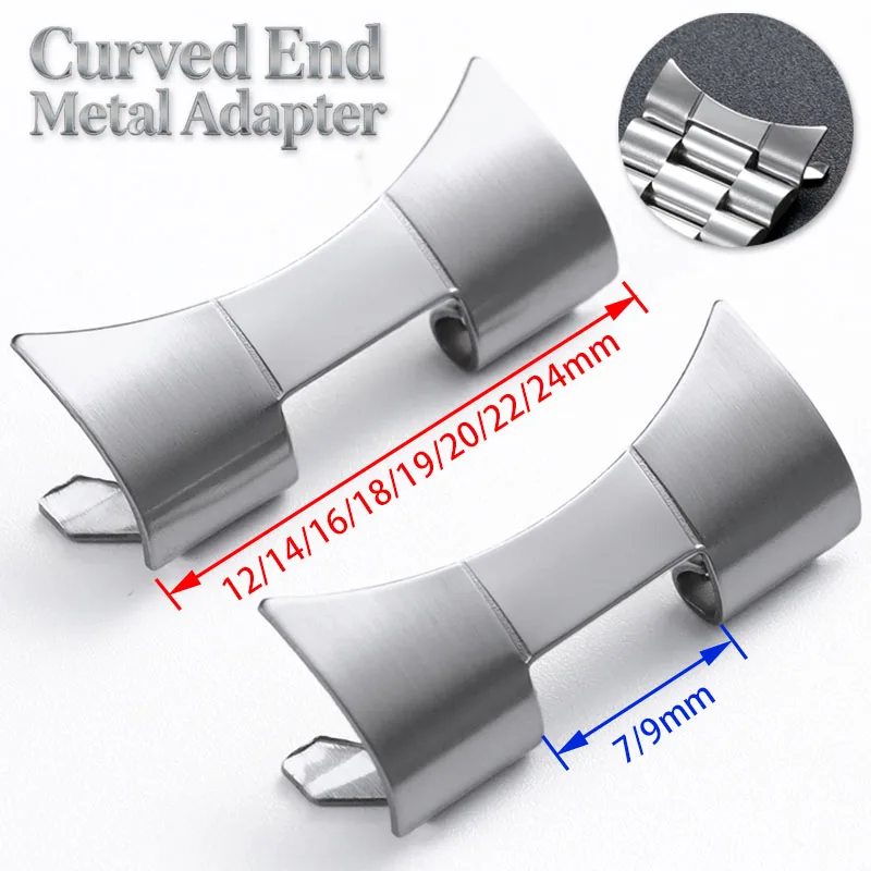Edelstahl-Adapter mit gebogenem Ende, 12/14/16/18/19/20/22/24 mm, Metallstecker für Rolex für Oyster-Uhrenarmband-Verbindungszubehör