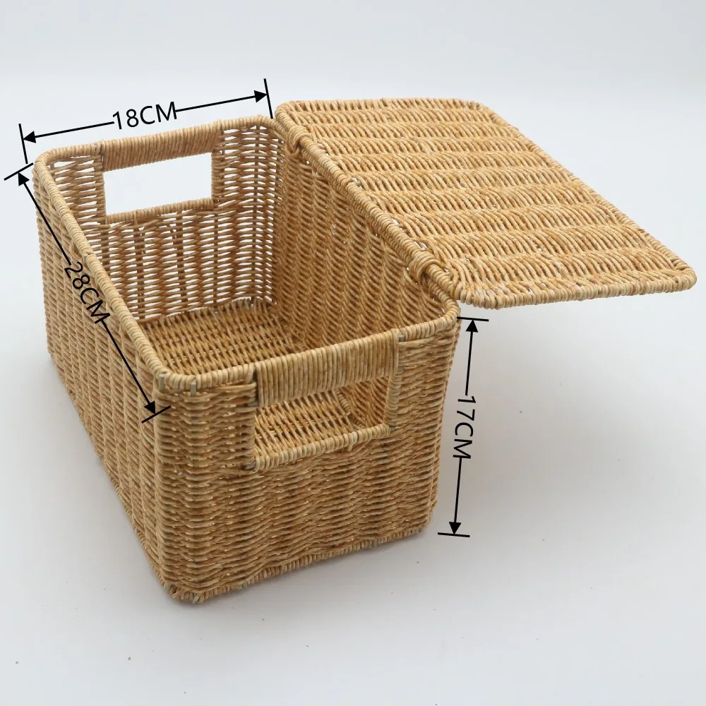 Hand-woven Storage Basket Rattan Storage Tray PP Rattan Basket Bread Fruit Food Breakfast Light Brown With Cover Storage Basket 5