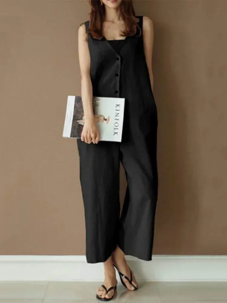 2023 Summer New Casual Fashion Ladies Workwear Jumpsuit Sleeveless  Women's Trousers Elegant Office LOOSE Comfortable Simple women s jumpsuits summer 2022 new sleeveless tube top boho floral print wide leg pants jumpsuit women s trousers