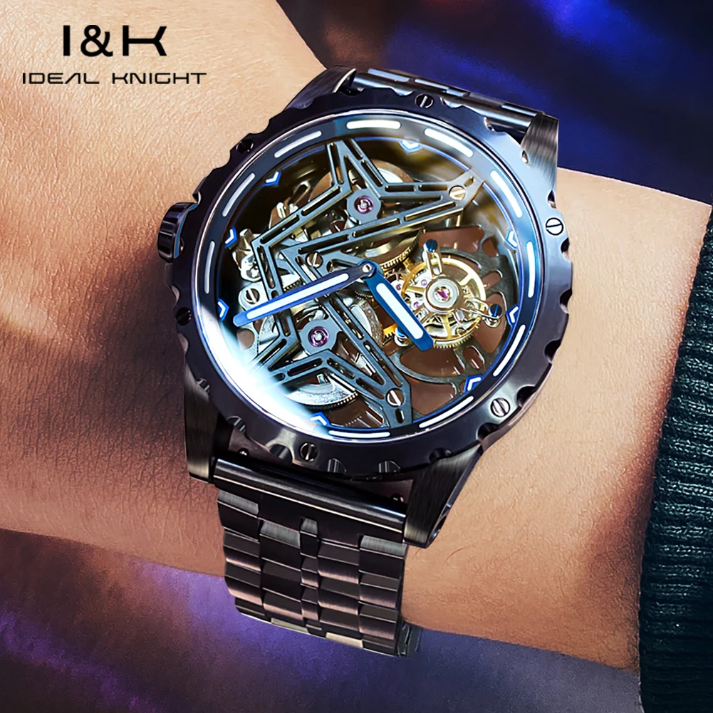 IDEAL KNIGHT 6803 Real Tourbillon Men's Watches The Great Wall Series Fully Transparent Skeleton Flywheel Mechanical Man Watch