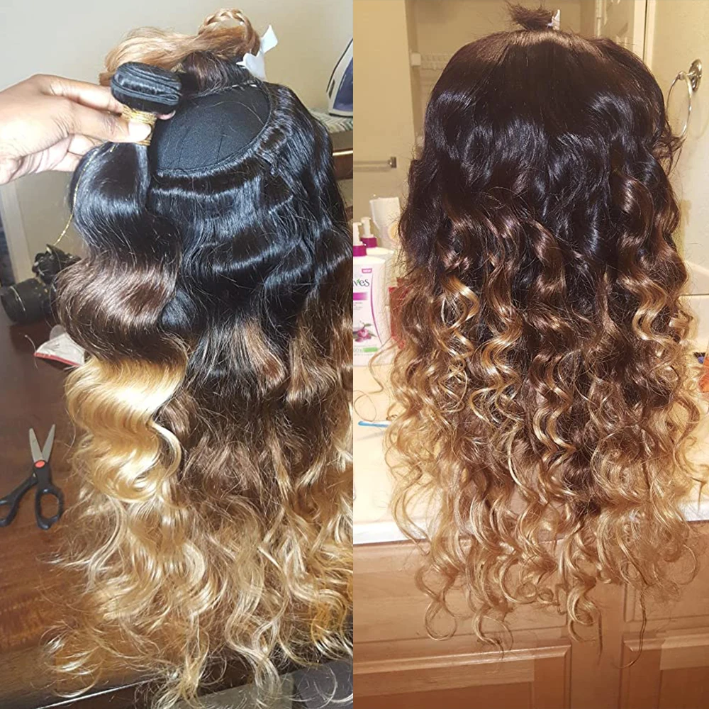 Colored Body Wave Human Hair Bundles Brazilian Hair Weave Bundles Ombre 100% Human Extension Remy Weaving 1/2 Pieces