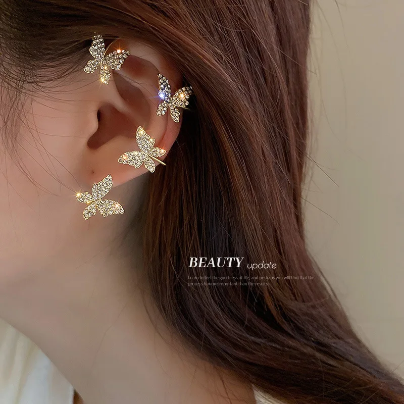 New Luxury Shining Zircon Rhinestone Long Tassel Ear Clip Ear Cuff Exquisite Vintage Clip Earrings Fashion Wedding Party Jewelry
