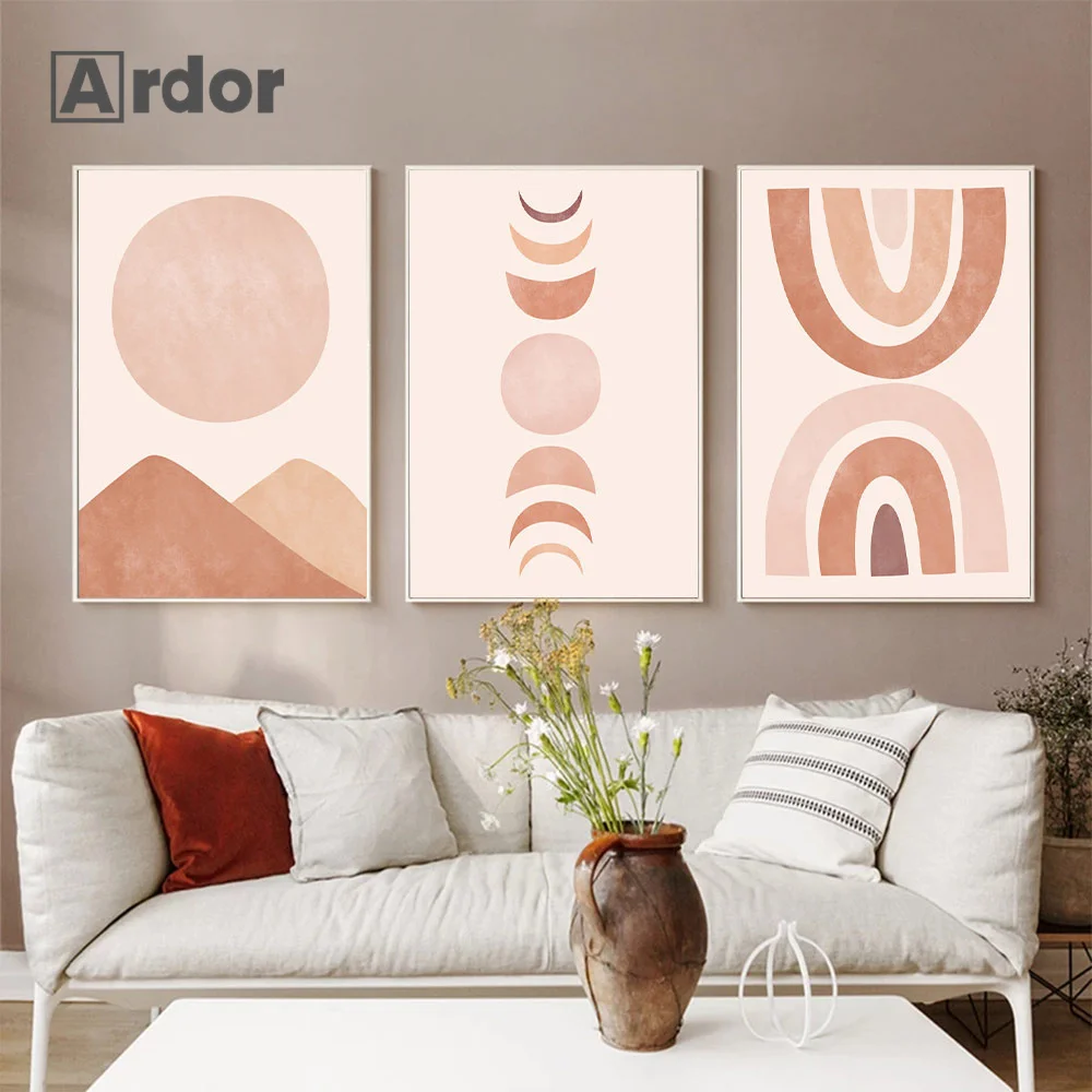 

Mid Century Abstract Landscape Art Poster Rainbow Sun Moon Scene Boho Canvas Print Painting Wall Pictures Living Room Home Decor