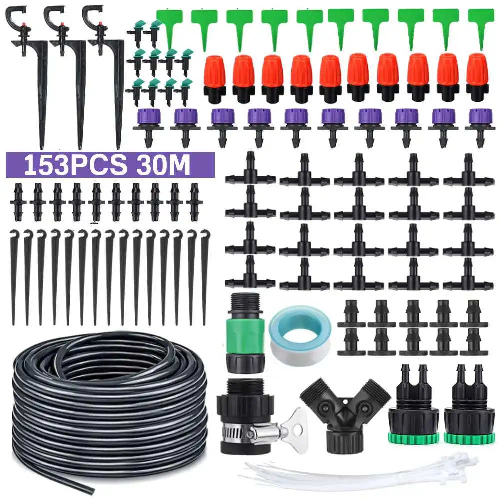 

40-29M 153Pcs DIY Drip Irrigation System Automatic Watering Garden Hose Micro Drip Watering Kits with Adjustable Drippers