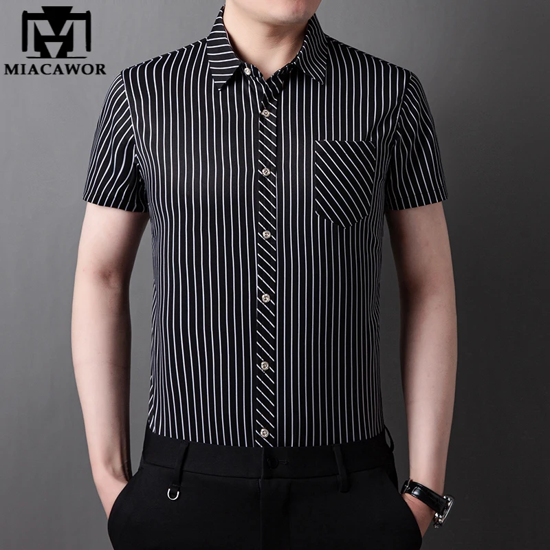 

New Brand Summer Short Sleeve Luxury Striped Casual Shirt Homme Fashion Camisa Masculina Men Clothing Plus Size C885