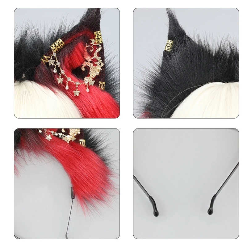 Handgemachte Katze Wolf Füchse Ohr Stirnband Erwachsenen Teenager Cosplay Haarband Frauen Mädchen Kunst pelz Plüsch Haar Reifen für Karneval Party Bühne – Detail 11