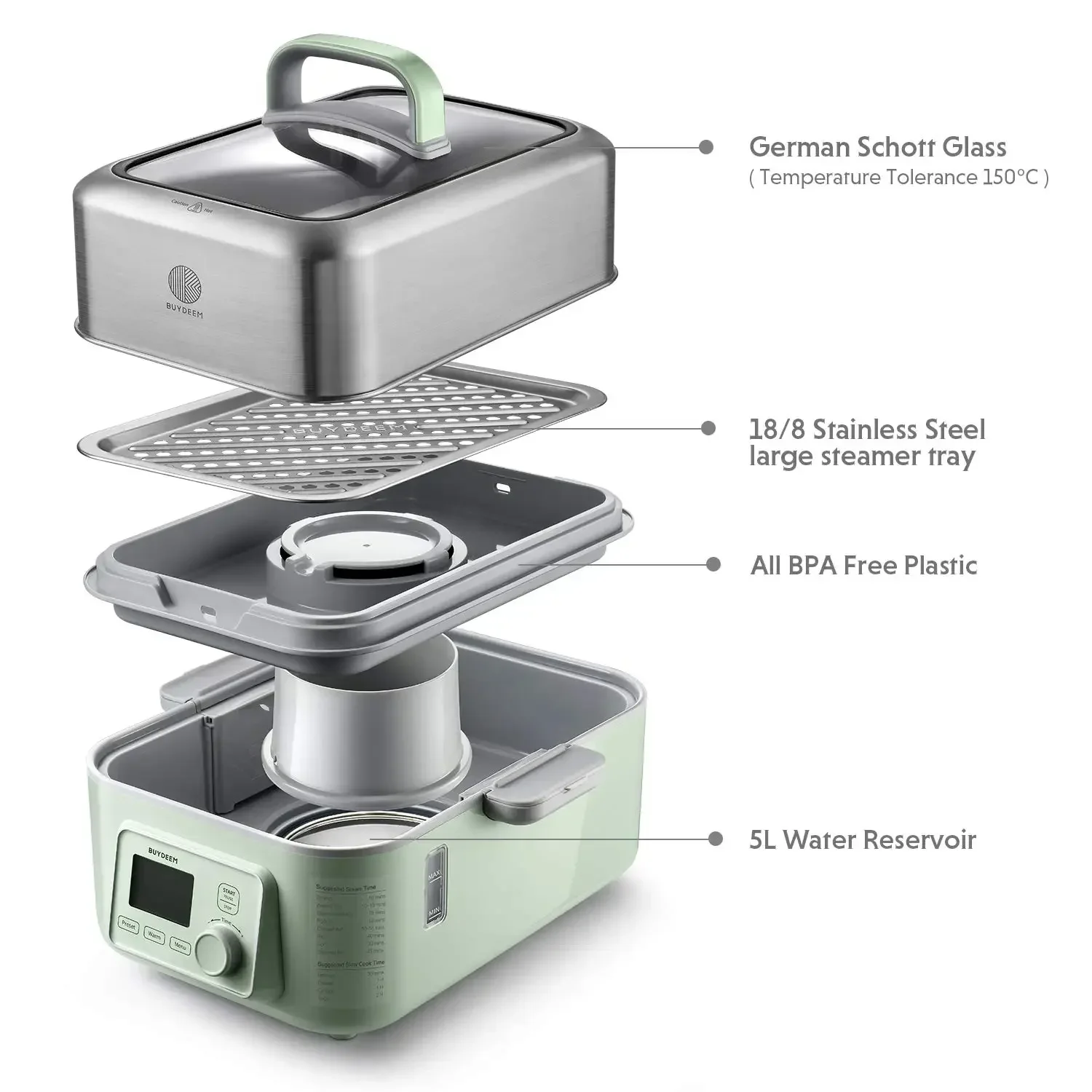 Electric Food Steamer 5-Quart One Touch Vegetable Steamer Digital Multifunctional Steamer Quick Stea for Cooking