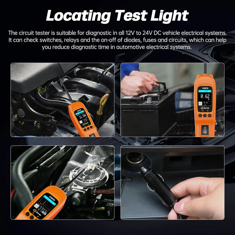 KZYEE KM50 Power Circuit Probe Kit - 12V/24V Automotive Electrical Tester With Digital Display
