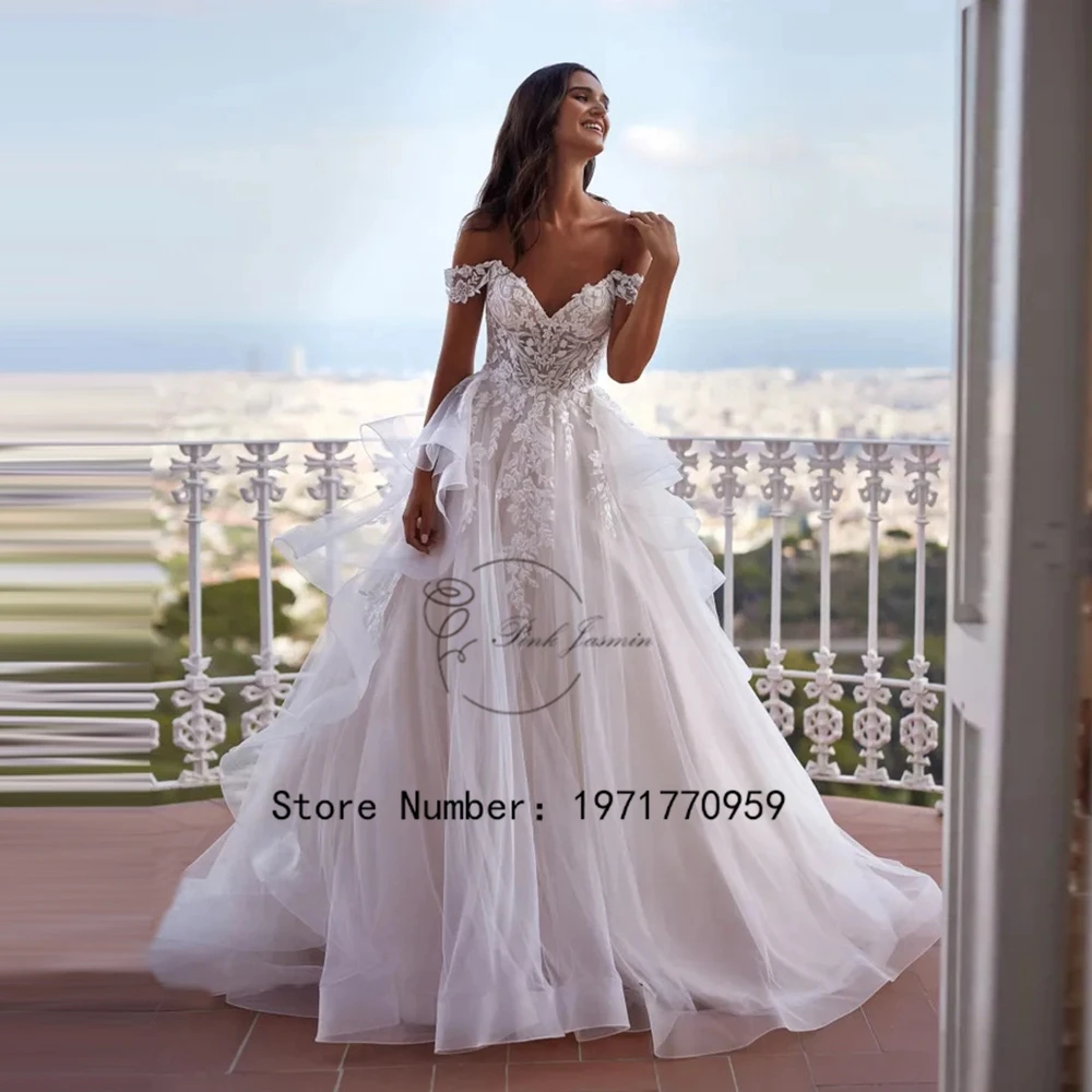 

Elegant Lace Appliques A-Line Wedding Dress 2024 New Off Shoulder Sweetheart Button Beach Bride Gowns Vestidos De Novia