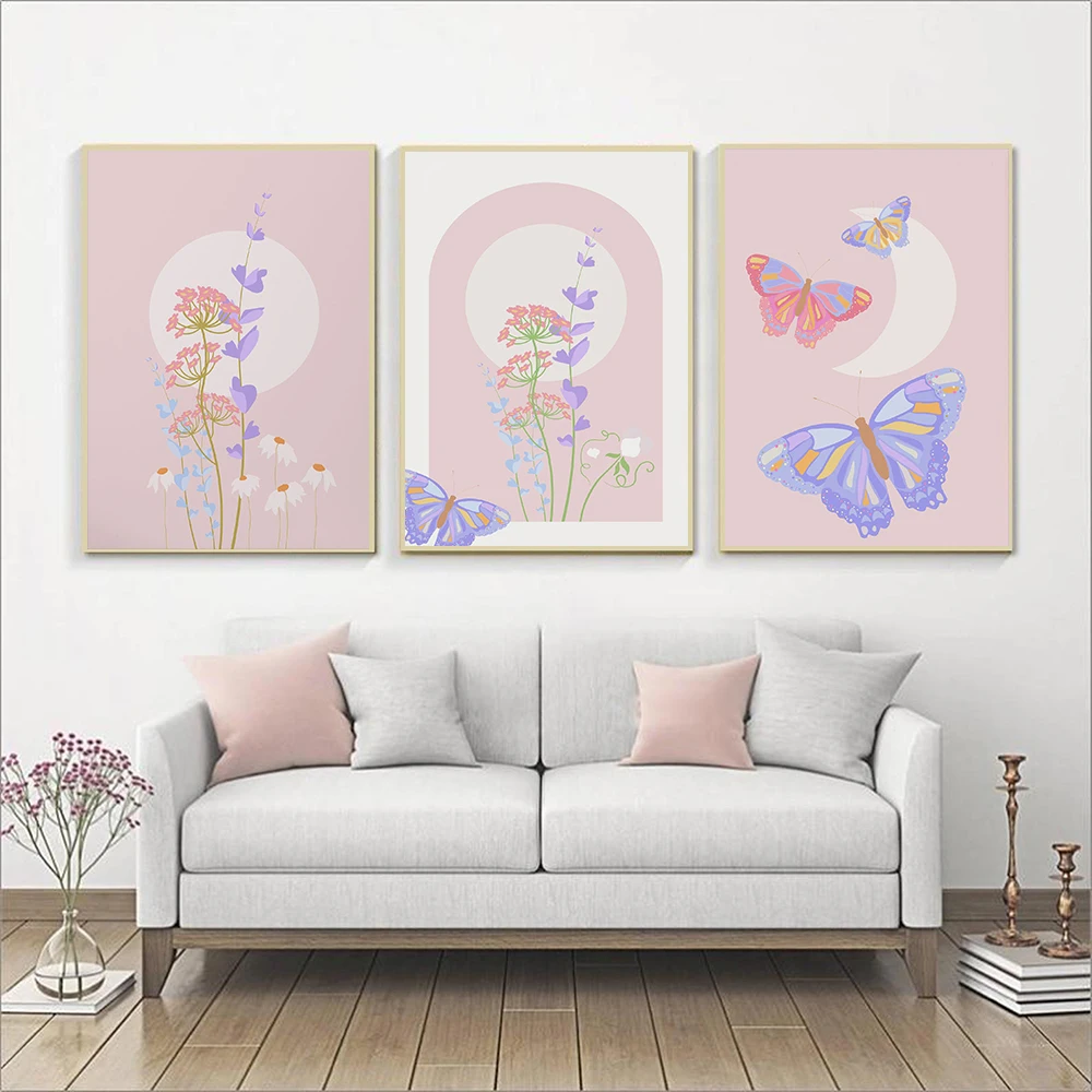 

Garden Flowers Butterfly Shapes Wall Art Canvas Painting Nordic Posters And Prints Abstract Wall Pictures For Living Room Decor
