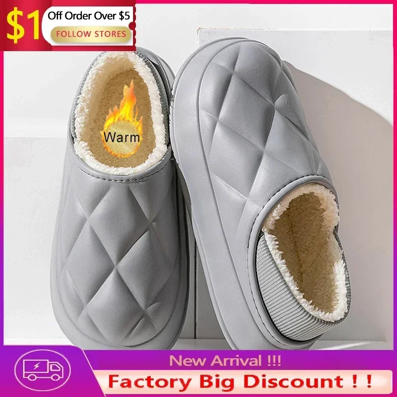 

Platform Slippers Outdoor Non-Slip Home Plush Indoor Thick Footwear Warm Winter Sneaker Waterproof Shoe Slippers Men 2023 Women