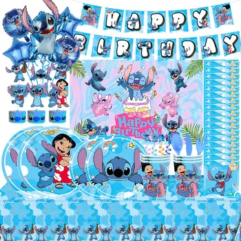 Lilo and Stitch Birthday Decoration Balloons Banner Backdrop Tablecloth Plates Cups Napkins Straws Event Party Supplies for Kids