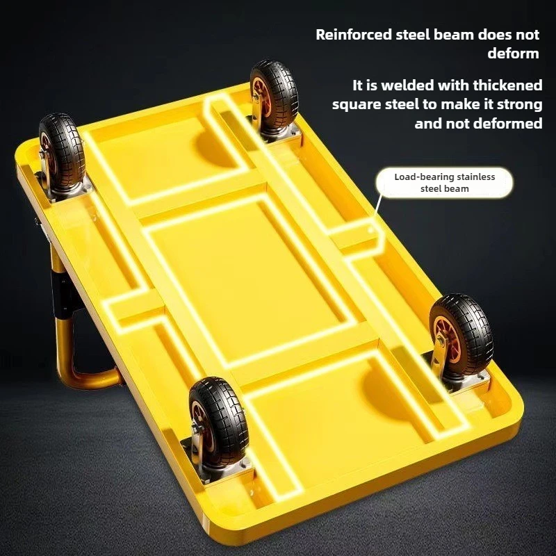 Folding handcart, small cargo cart, warehouse trailer, portable four-wheel silent shopping cart, handling flatbed truck
