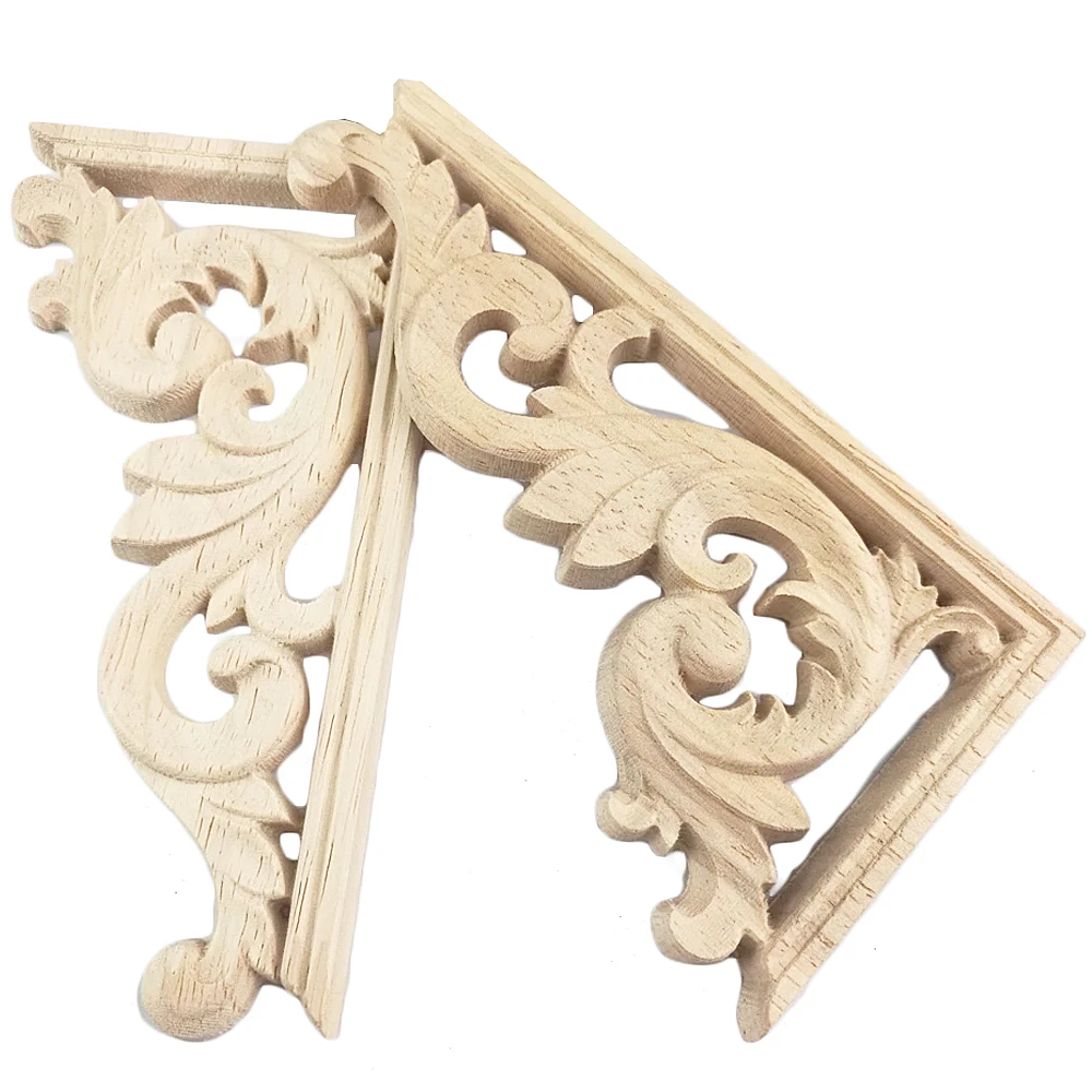 

4PCS Retro Woodcarving Decal Corner Applique Frame Door Decorate Wall Doors Furniture Decorative Figurines Wooden Miniatures