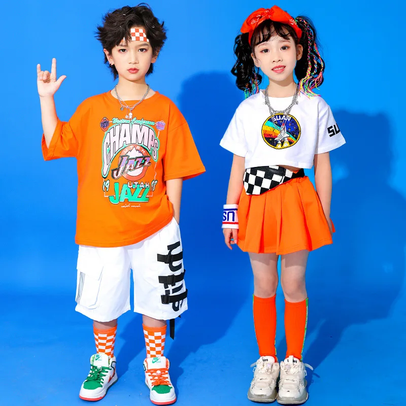 

Summer Teenage Children Clothing Short Sleeves T Shirt Shorts Boys Hip Hop Dance Outfit Girls Jazz Modern Dance Performance Wear