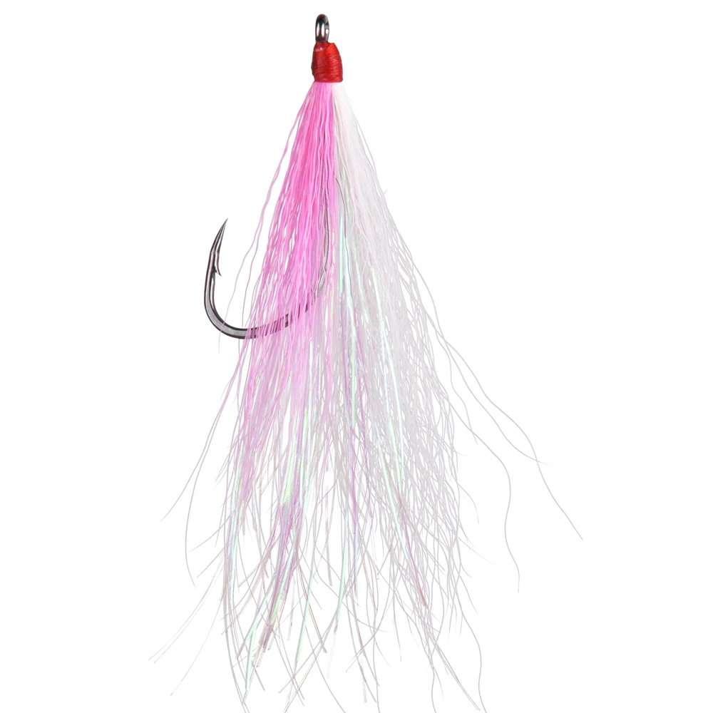 Bucktail Teasers Fishing Hook Fluke Rig Saltwater Fishing jig Plugs Lures  Mylar Flash Bucktail Teasers For Salmon Trout Bass