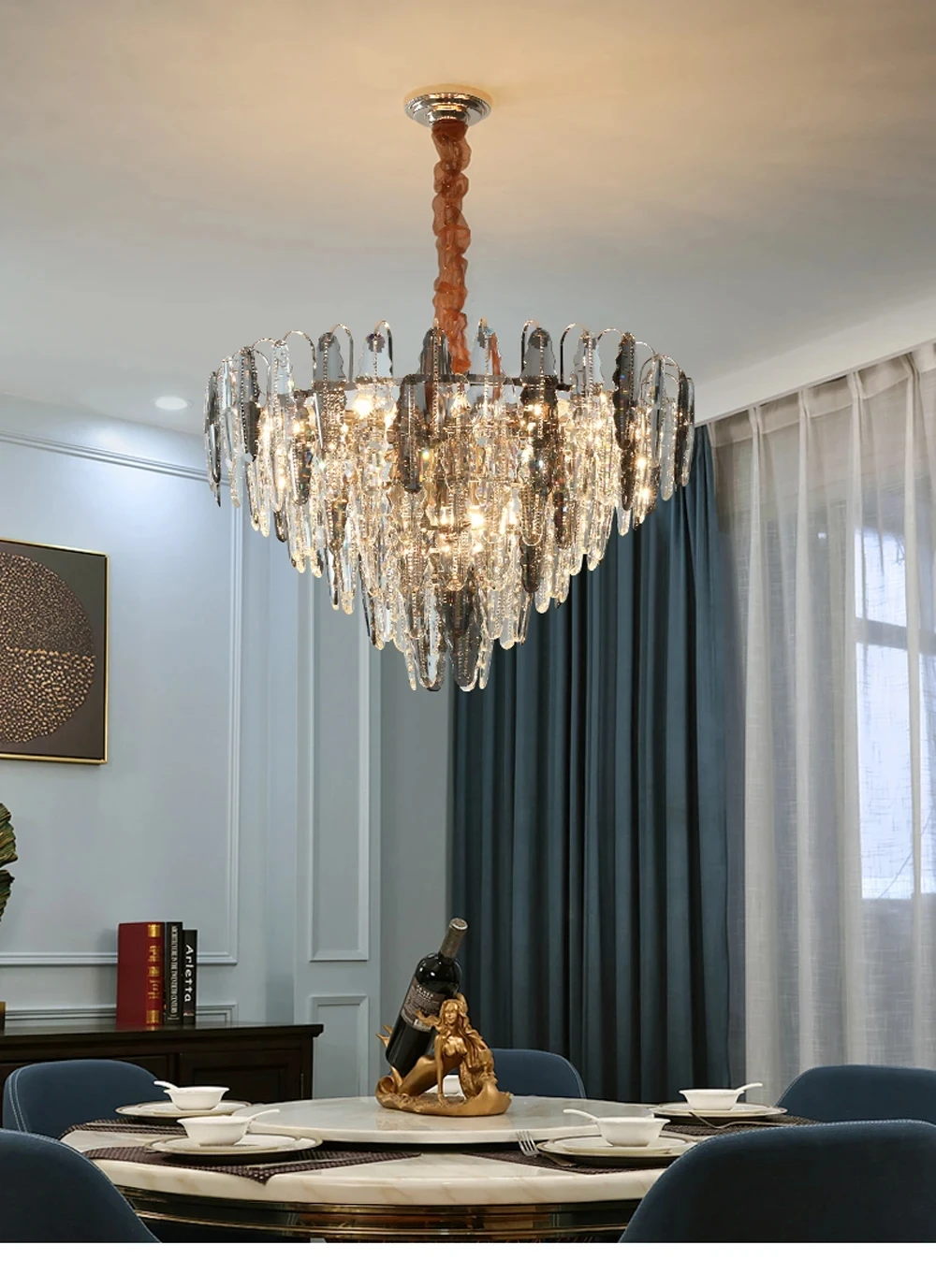 Description Picture 5 of itemRevamp Your Ceiling With Our Trendy LED Crystal Chandelier Round Oval Styles Gold Silver Options Dimming Function Hanging Light