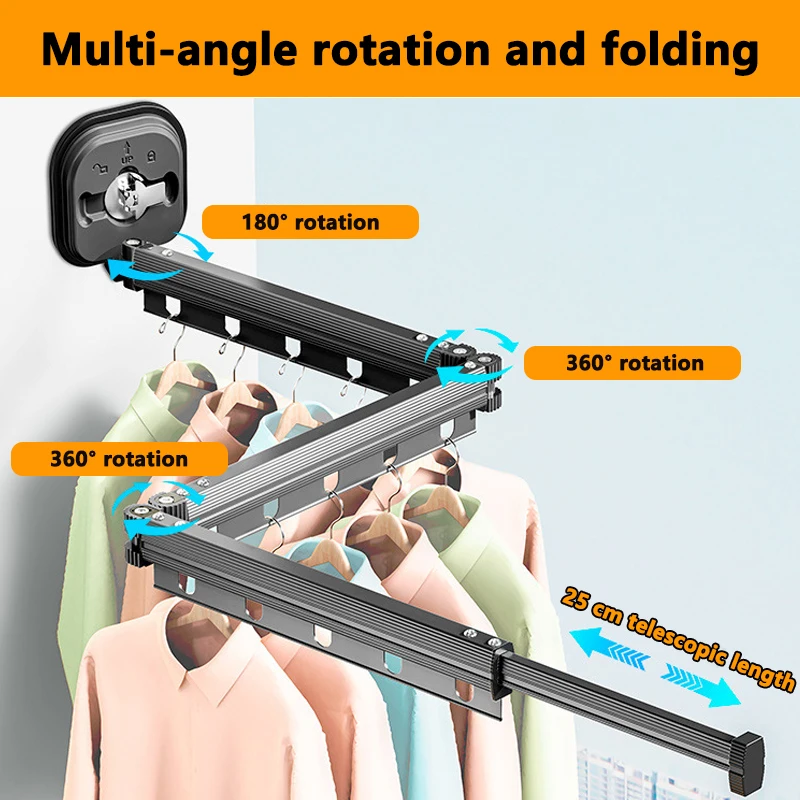Sucker Retractable Cloth Drying Rack Collapsible Cloth Hanger Aluminum Wall Mount Indoor Space Saving Home Laundry Drying rack 2
