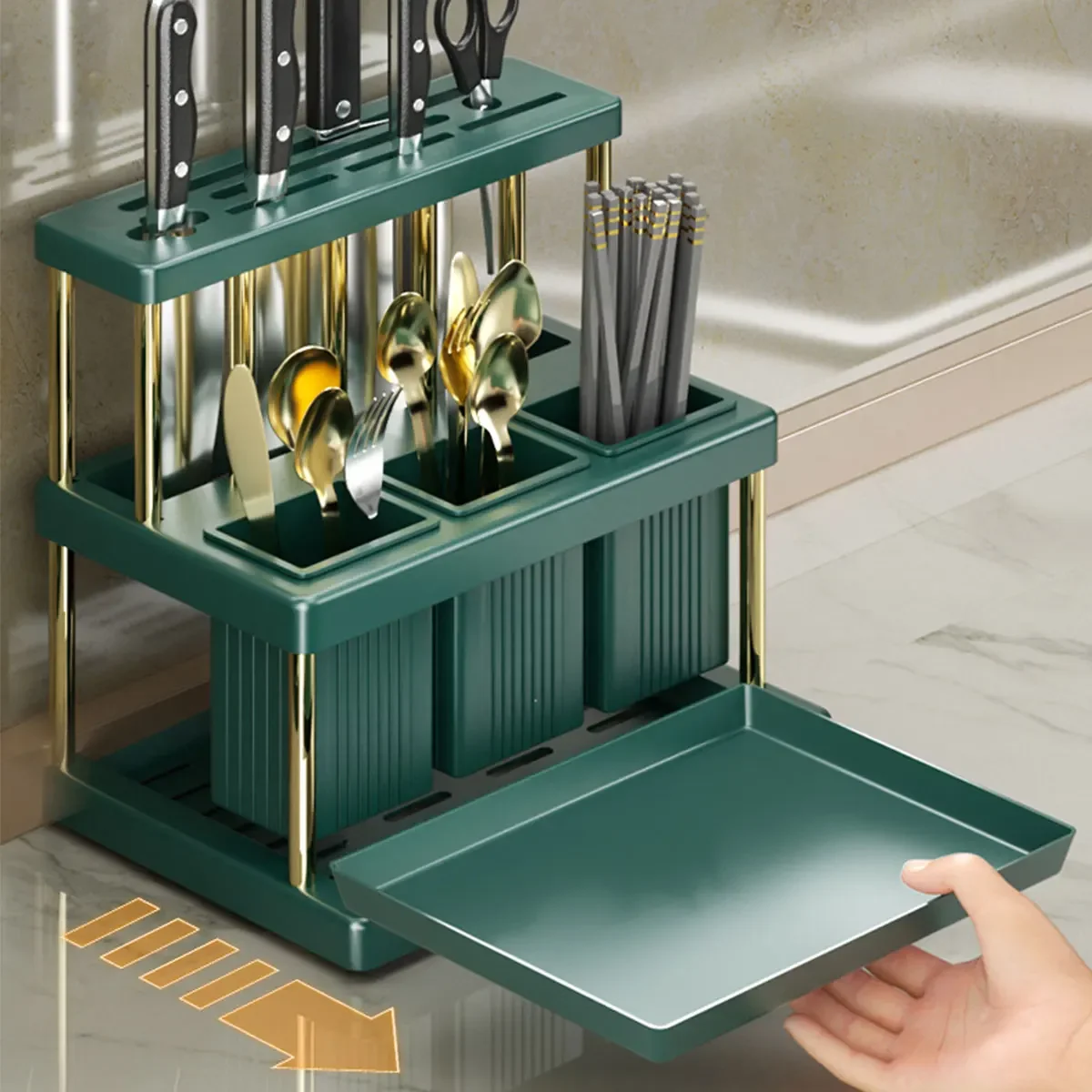 Kitchen Knife Holder Multi-Function Cutter and Cutlery Drainer Rack PP Space Saving Kitchen Utensil Organizer Rack New 1