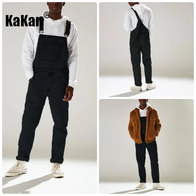 Kakan European and American New Style Strap Blue Black Jeans Men's Clothing, Youth Popular Denim Long Jumpsuit K34-725