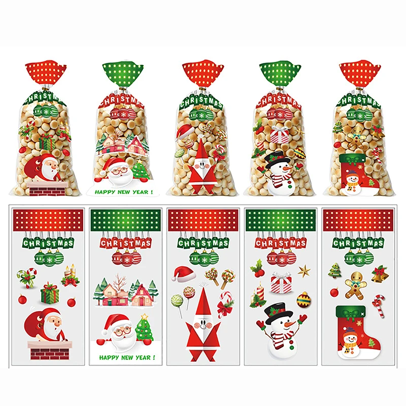 

50Pcs Christmas Cookie Packing Bags With Ribbon Ties Xmas Party Candy Bag Festival Party Favor Gift Christmas Decor Supplies
