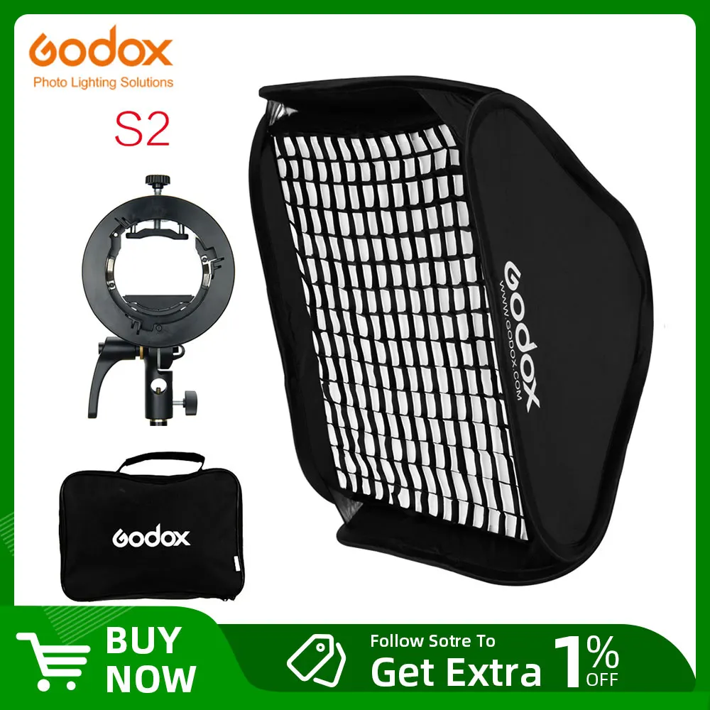 Godox S2 Speedlite Flash Holder Bracket + Softbox Grid with