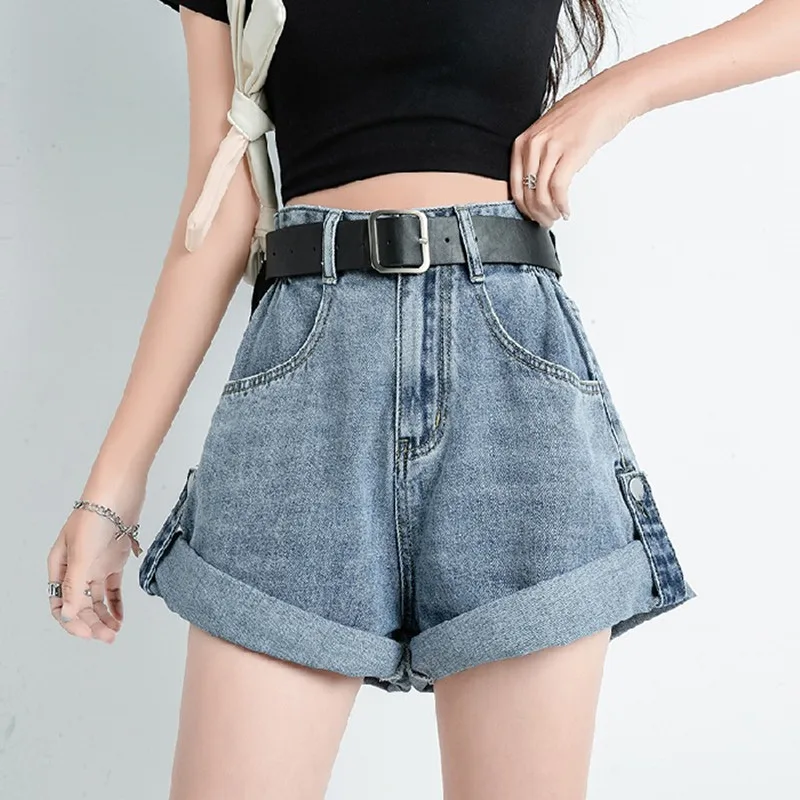 

Vintage High Waist Denim Shorts For Women 2022 Summer Baggy Jeans Loose Rolled Hot Short Pants Beach Shorts Female 233