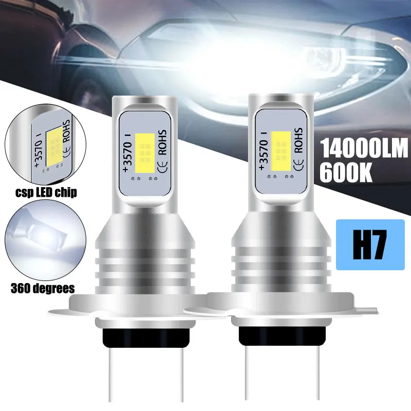 LED Bulb 2pcs H7-H11 9005 9006 LED Bulbs HB3 HB4 CSP LED Super Bright Headlight DRL Lamp 6000K White