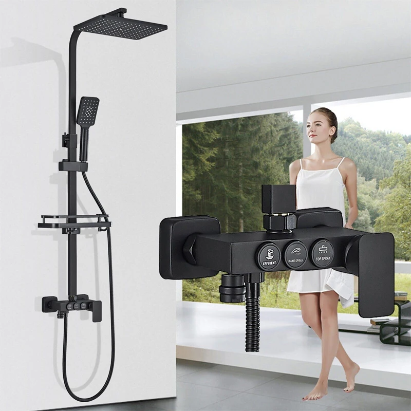 Matte-Black-Shower-Faucet-Set-Rainfall-Shower-3-Function-System-Bathtub ...