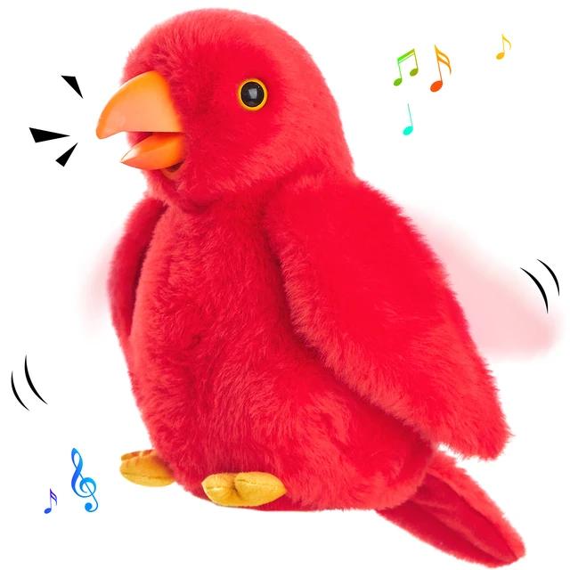 Houwsbaby Speaking Parrot Recording Children Intellectual Stimulation Electric Swinging Plush Toy Talking Birthday for Kids,7in