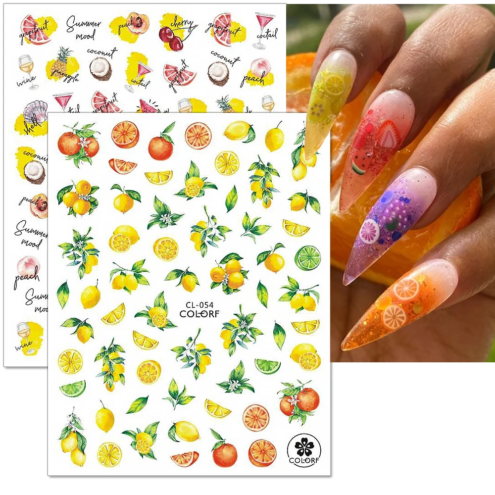 

Summer Fruit Nail Stickers Flower Kiwi Lemon Strawberry Nail Decals Flower Leaf Nail Sticker Pack Slider Nail Art Decorations