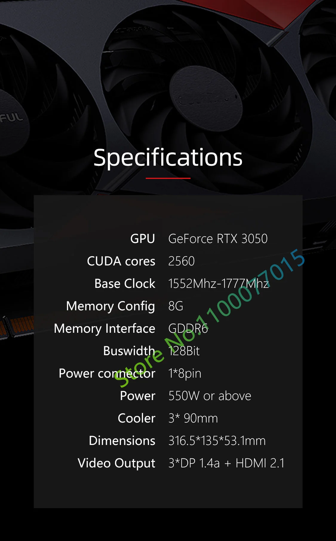 For GeForce RTX 3050 8GB For Colorful GeForce RTX 3050 NB 8G GDDR6 128-bit 14 Gbps PCIE 4.0 Gaming Graphics Card