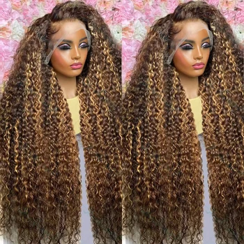 Evidenziare parrucca capelli umani 100% ricci 13x6 HD parrucche frontali in pizzo per le donne Ombre colorate parrucca frontale onda profonda acqua capelli umani 200