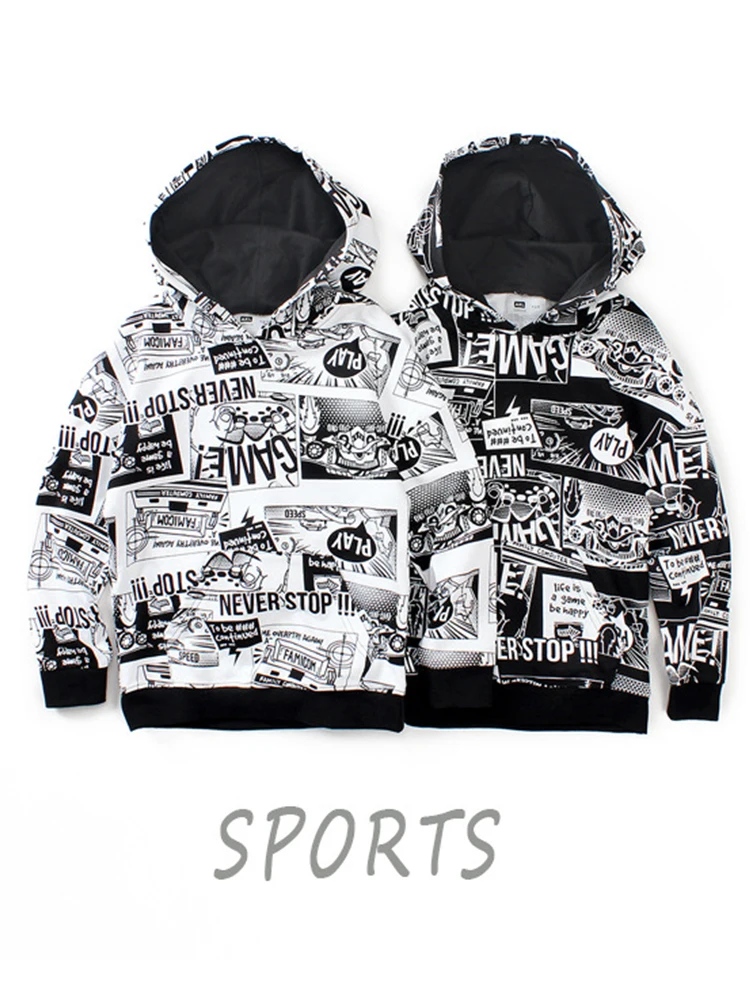 

New Kids Hoodies Childen Cartoon Hoodies Clothes Korean Teenage Boys Loose Sport Tops Spring Long Sleeve Sweatshirts 4-14 Years