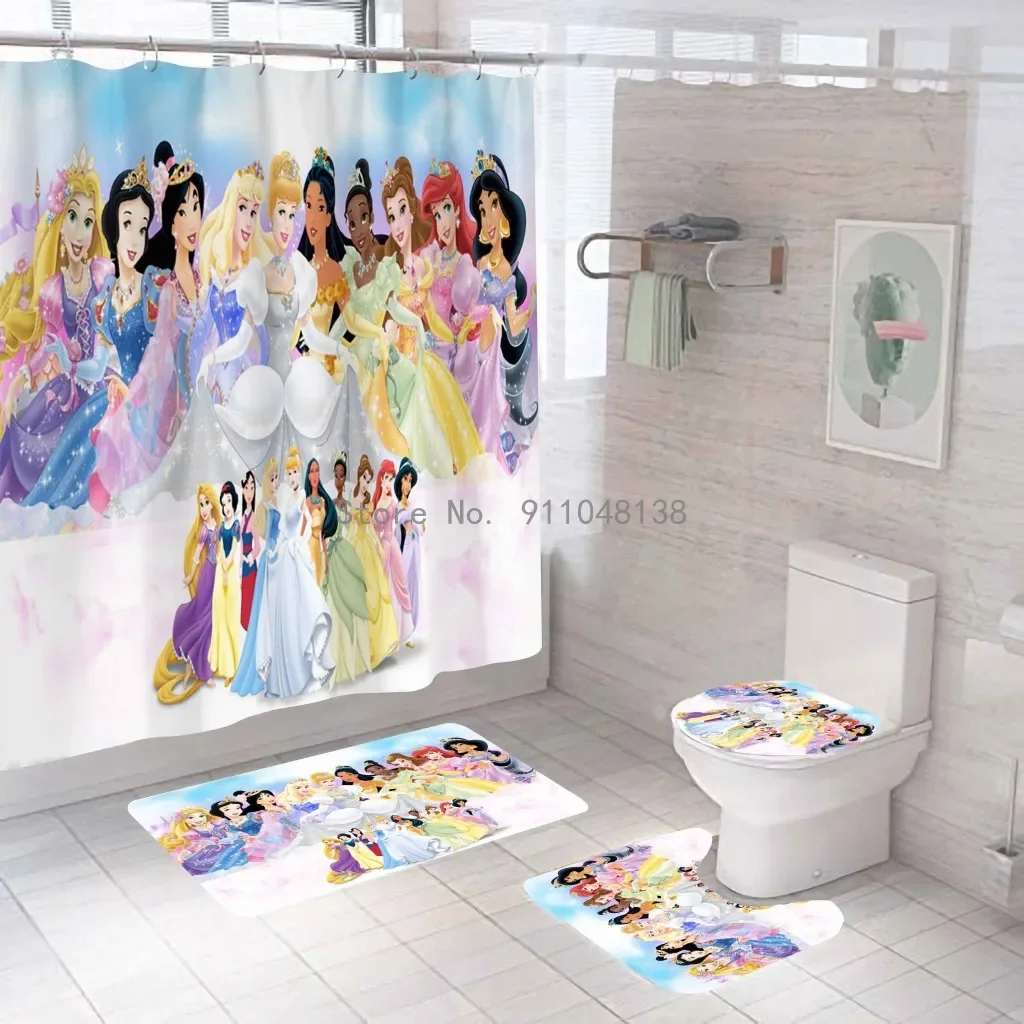 Disney Schneewittchen Cinderella Princess Shower Curtains Girls Bathroom Curtain 3D Fabric with Hooks Waterproof Bath Screen