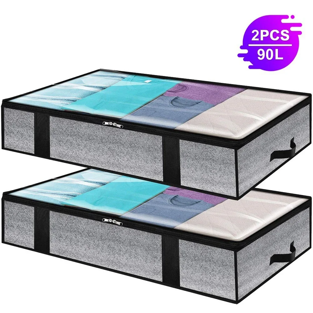 Foldable Under Bed Storage Bags Large Capacity Breathable Underbed Storage Bins Thick Clothes Boxes Zippered Organizer