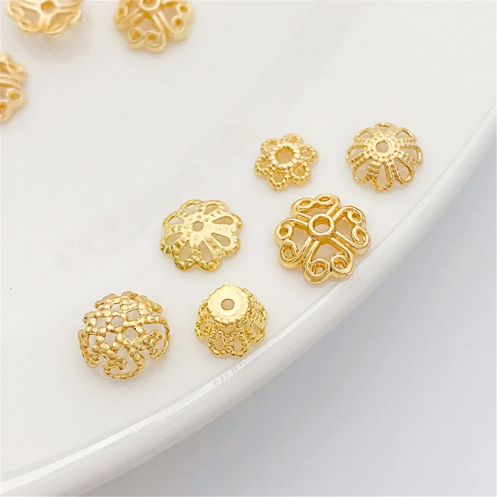 

14K Gold-plated Hollowed-out Flower Cap Spacer Handmade Diy Bracelet Necklace Bead Ear Jewelry Material Accessories